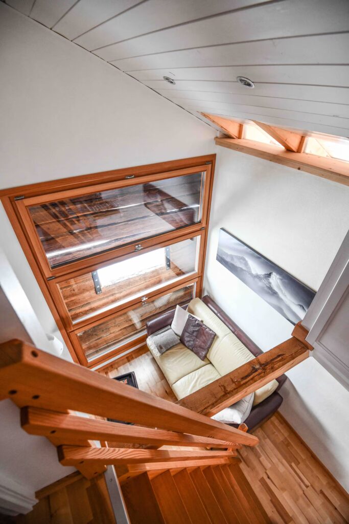 Mezzanine and living area at Le Raccard de Louise seen from above