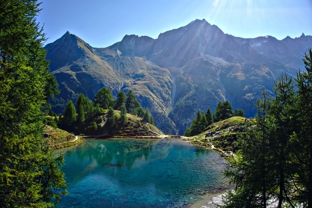 Lac Bleu von Arolla mit Lärchen